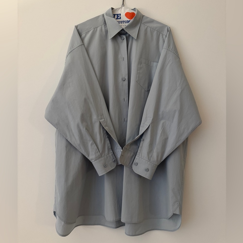 Maison Margiela Button Up Oversized Shirt Dress in Blue xs